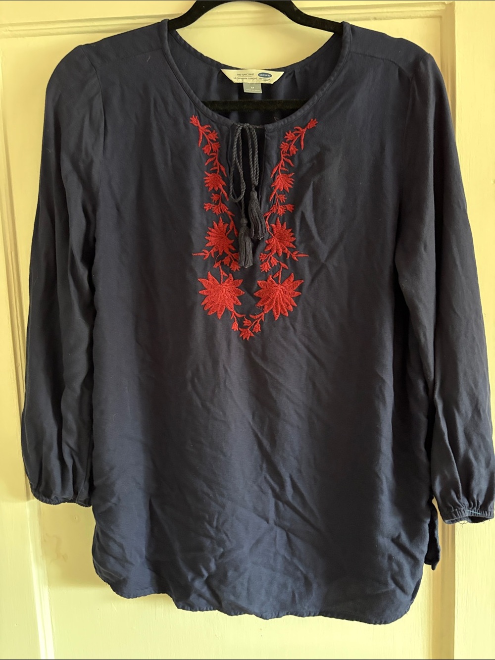 Old Navy Navy Tunic Top with Red Floral Embroidery